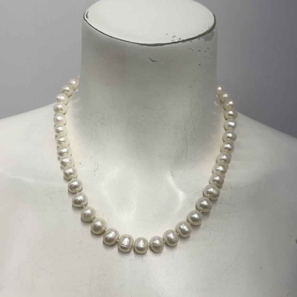 Vintage 14K Gold Cultured Pearl Slightly Off Round Near Baroque Pearl Necklace